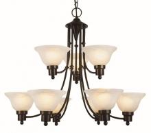  6549 WB - Perkins 9-Light, 9-Shade, Glass Bell, 2-Tier Chandelier with Chain